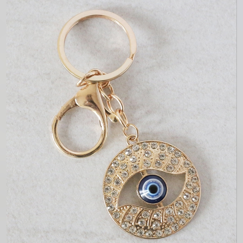 Gold Blue Evil Eye Keychain Bag Charm Key Chain NEW